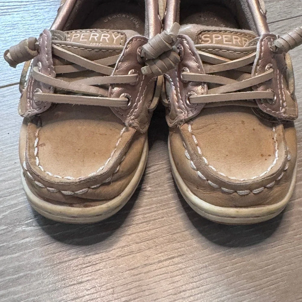 Sperry Songfish Jr Girls Metallic Tan Leather Boat Shoes Toddler Size 7